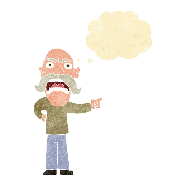 Cartoon angry old man with thought bubble — Stock Vector