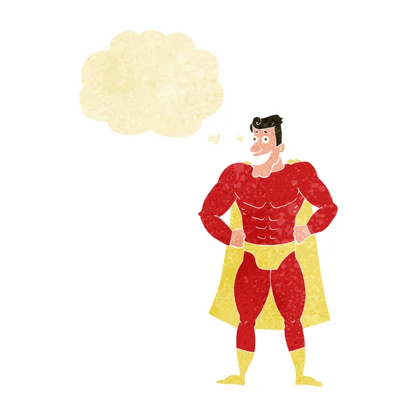 Cartoon superhero with thought bubble — Stock Vector