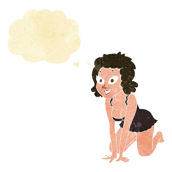 Cartoon grappig sexy vrouw met gedachte zeepbel — Stockvector