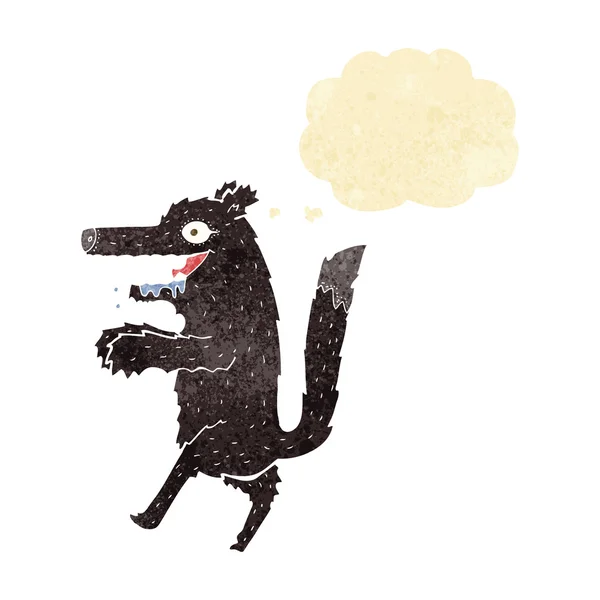 Cartoon grote boze wolf met gedachte zeepbel — Stockvector