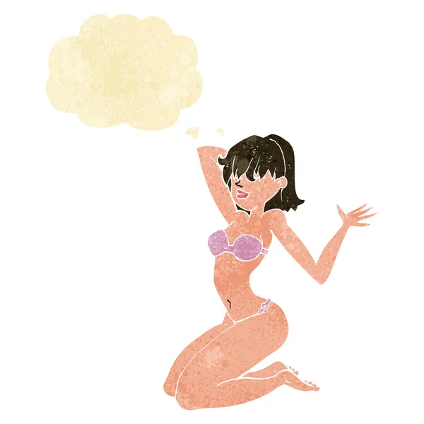 Dessin animé fille bikini sexy avec bulle de pensée — Image vectorielle