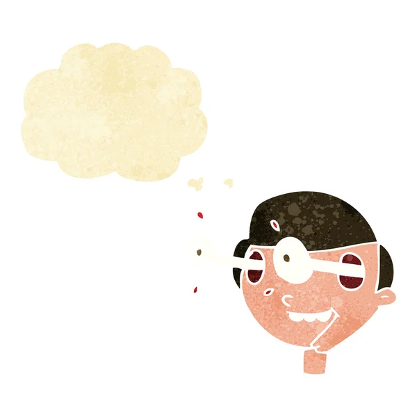 Cartoon excited boy 's face with thought bubble — стоковый вектор