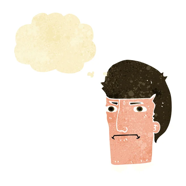 Uomo cartone animato restringendo gli occhi con bolla di pensiero — Vettoriale Stock