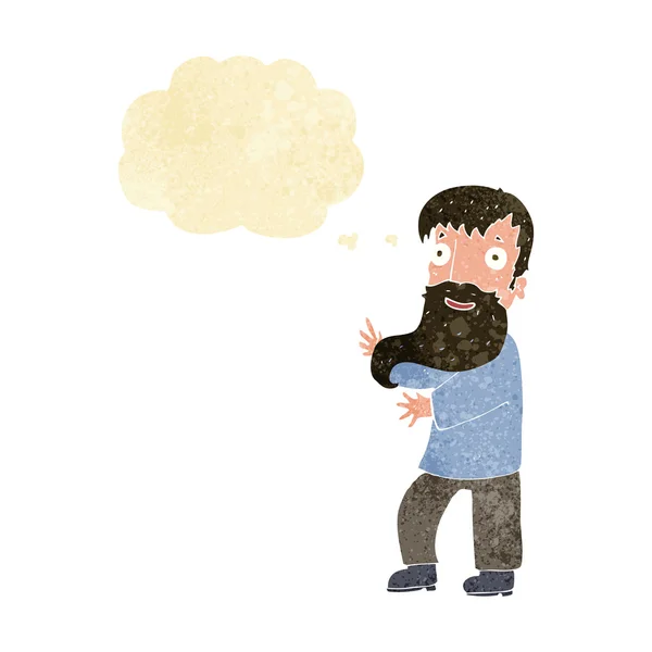 Dibujos animados hombre barbudo excitado con burbuja de pensamiento — Archivo Imágenes Vectoriales
