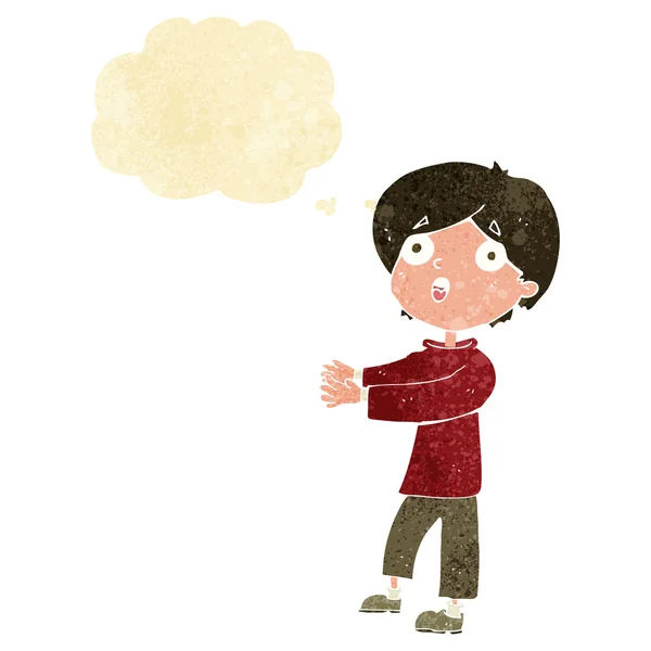 Cartoon geschokt jongen met gedachte zeepbel — Stockvector