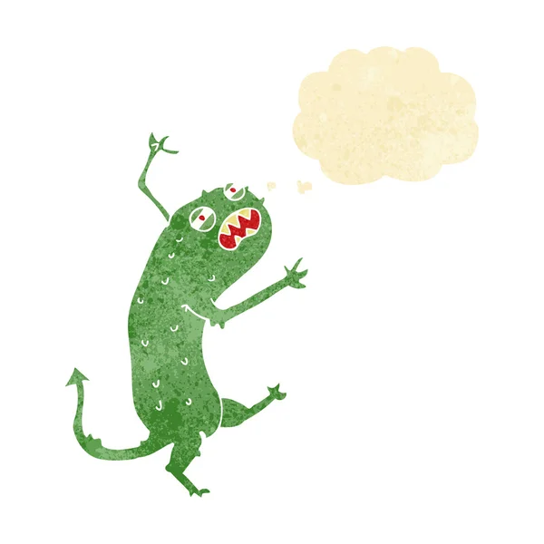 Cartoon kleines Monster mit Gedankenblase — Stockvektor