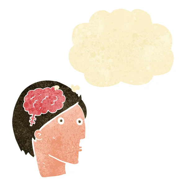 Cartoon Mann mit Gehirn-Symbol mit Gedankenblase — Stockvektor