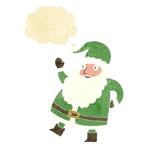 Divertido agitando Santa Claus dibujos animados con burbuja de pensamiento — Vector de stock