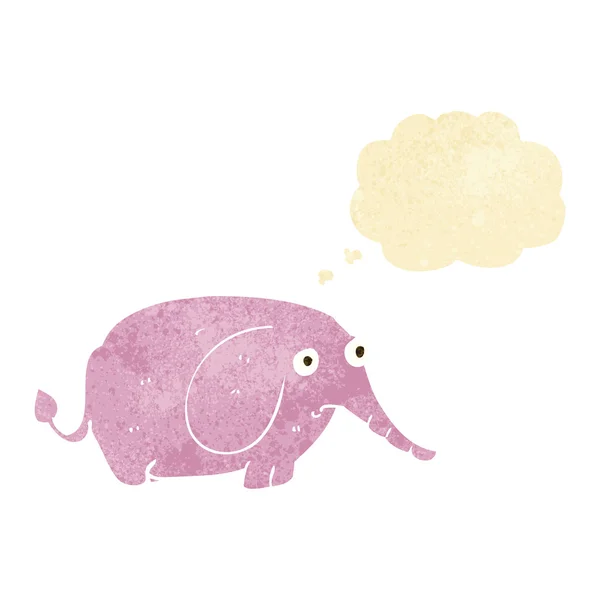 Cartone animato triste piccolo elefante con bolla di pensiero — Vettoriale Stock