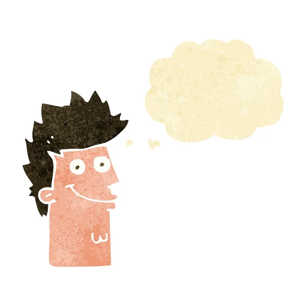 Karikatur glücklicher Mann Gesicht mit Gedankenblase — Stockvektor