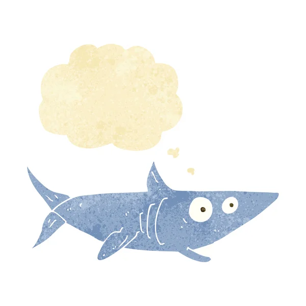 Cartone animato squalo felice con bolla di pensiero — Vettoriale Stock