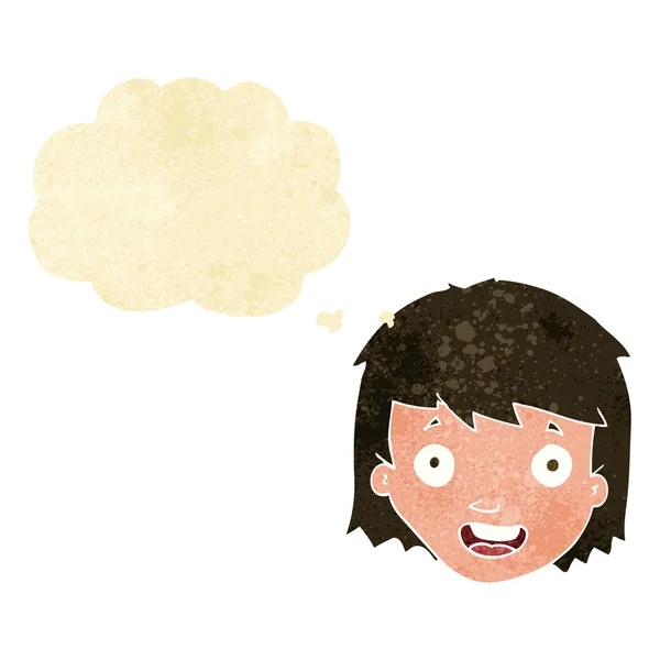 Cartoon happy female face with thought bubble — Stock Vector