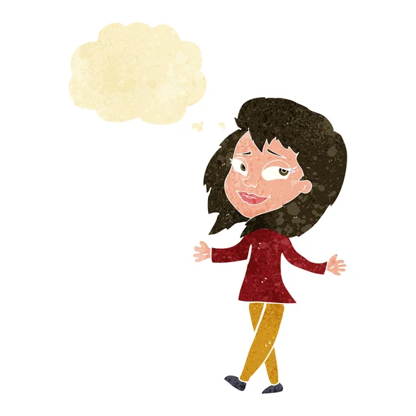 Stressfreie Karikatur einer Frau mit Gedankenblase — Stockvektor