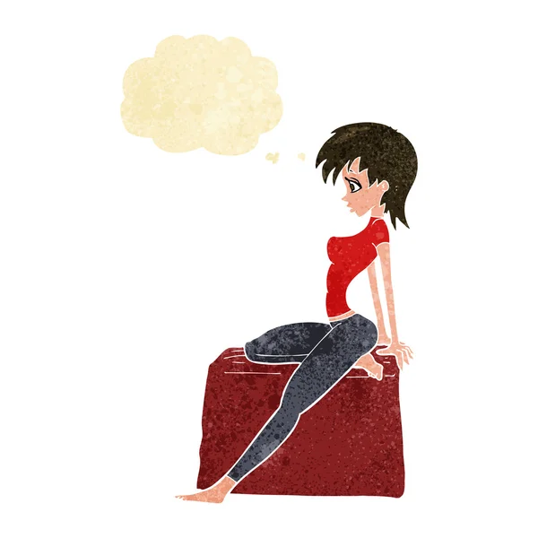 Cartoon Pin Up Pose Mädchen mit Gedankenblase — Stockvektor