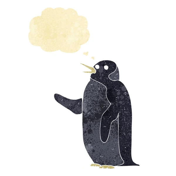 Cartoon-Pinguin winkt mit Gedankenblase — Stockvektor