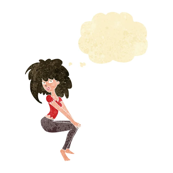 Femme dessin animé avec de gros cheveux avec bulle de pensée — Image vectorielle