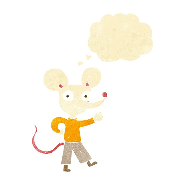 Cartoon waving mouse with thought bubble — Stock Vector