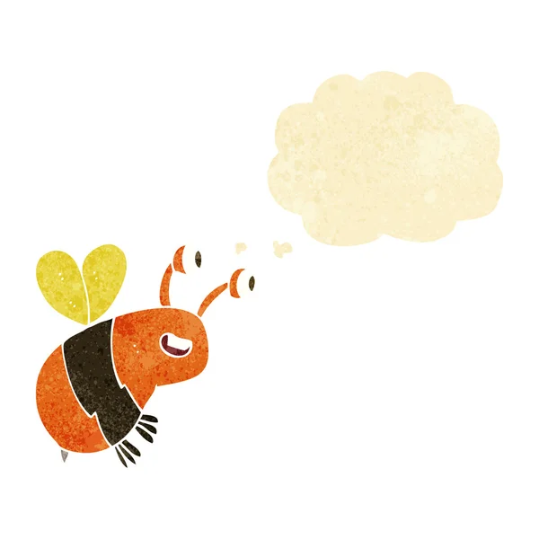 Dessin animé abeille heureuse avec bulle de pensée — Image vectorielle