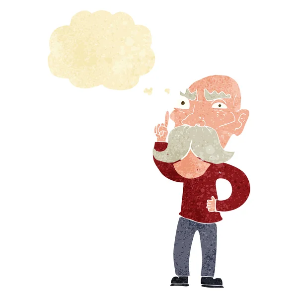 Cartoon annoyed old man with thought bubble — Stock Vector