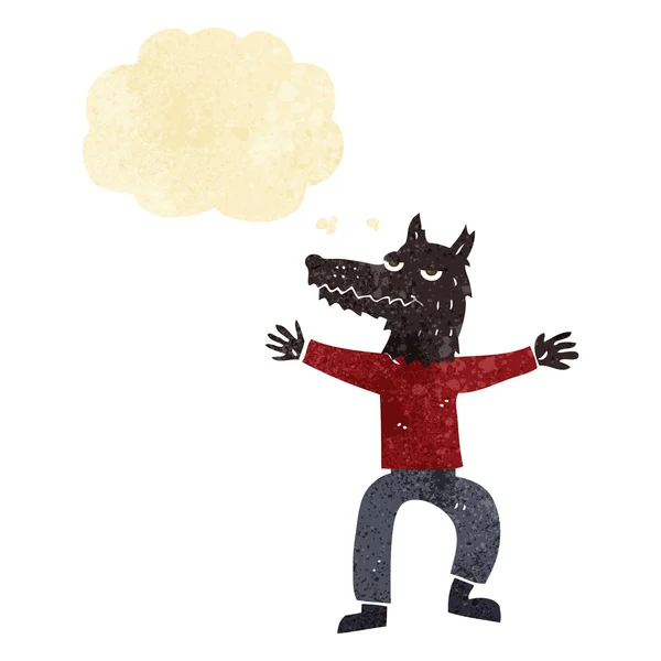 Uomo lupo cartone animato con bolla di pensiero — Vettoriale Stock