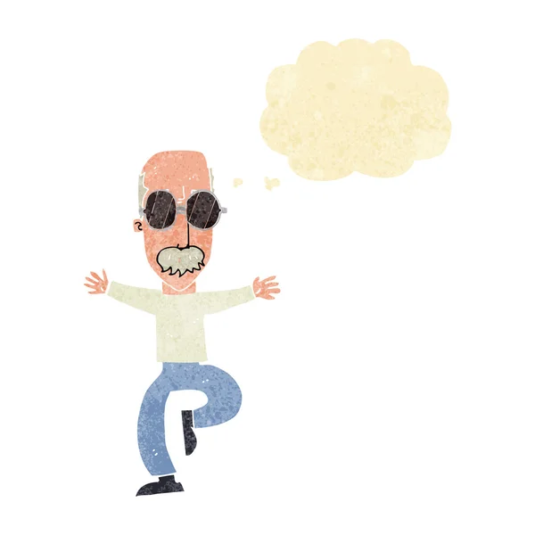 Cartoon old man wearing big glasses with thought bubble — Stock Vector