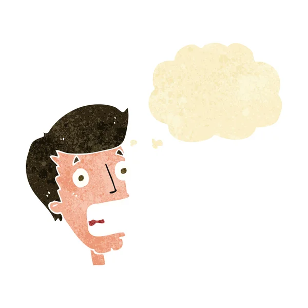 Cartoon terrified man with thought bubble — Stock Vector