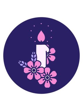 Bir mum ve çiçeğin dövme stili resminin canlandırma efektini göster