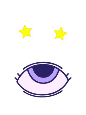 Düz renkli retro göz karikatürünün dönen yıldızları.