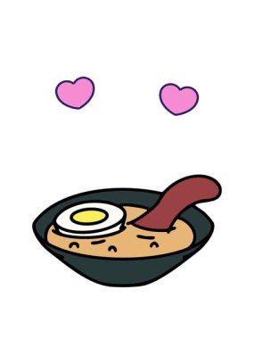 Geleneksel kasede ramen çorbasının dönen kalp animasyonu