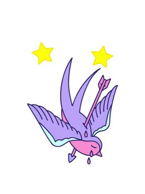 Dönen yıldızlar geleneksel bir kırlangıç tarzında dövmenin animasyonu ağlıyor.