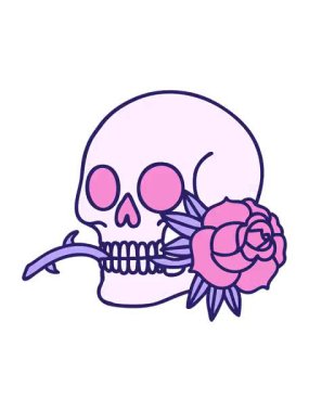 Bir kafatasının ve gülün ikonik dövme retro biçimindeki görüntüsünün canlandırma efekti