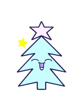 Parlayan yıldızlar Noel ağacı animasyonunu etkiler. Sevimli çizgi film.