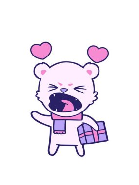 Kızgın karikatür kutup ayısının dönen kalp animasyonu.