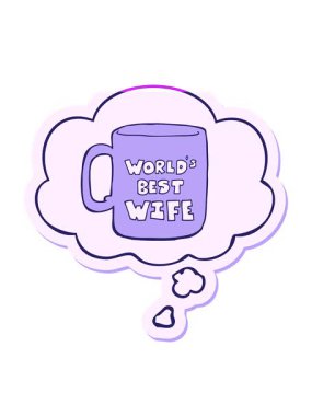 Düşünce baloncuğu basılı bir çıkartma ile dünyanın en iyi eş kupasının animasyonunu çalıştır