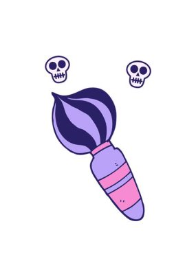 büyük bir boya fırçasının karikatür karalamalarının kafatası animasyonları