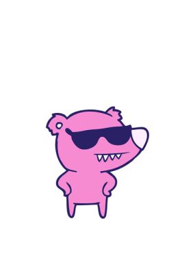 Güneş gözlüğü animasyonunun yükselişi ve yüzüşü elleri kalçasında ayı çizgi filmi