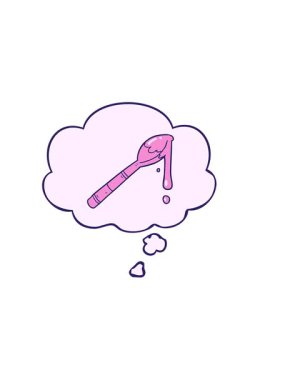 Çizgi filmin yatay titreşimli animasyonu. Düşünce baloncuklu bir kaşık bal.