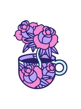 Dövmenin hareketli animasyonunu geleneksel kupa ve çiçek tasarımı tarzında oynat