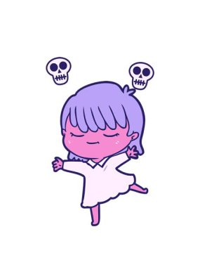 Bir karikatür kadının neon paletinin kafatası animasyonu