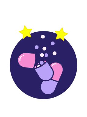 Patlayan yıldızların animasyonu açık tıbbi kapsül hapı