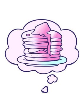 pixelize effect animation of cartoon stack of pancakes with thought bubble in smooth gradient style