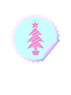 Bir noel ağacının dairesel soyulmuş çıkartma karikatürünün yükselişi ve yüzüşü