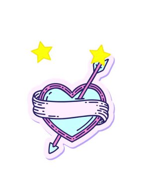 dönen yıldızların hareketli dövmeleri geleneksel bir ok kalp ve bayrak stilinde.