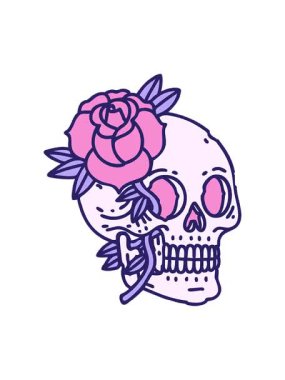 pressure popping animation of retro tattoo style image of a skull and rose