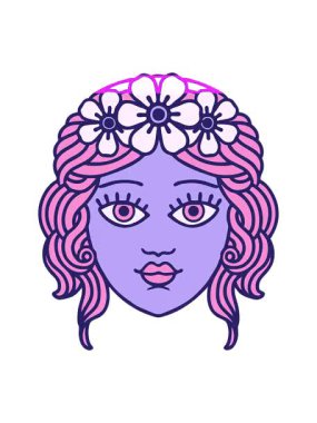 Dövme animasyonunu güçlendir. Çiçekten taçlı kadın yüzü.