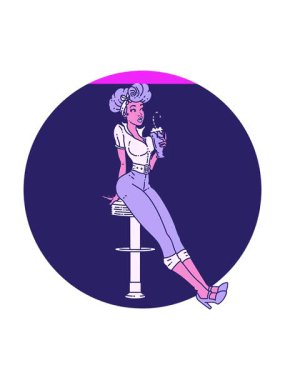 Dövmenin animasyonunu canlandırın. Geleneksel tarzda, milkshake içen bir kız.