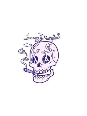 Dövmenin yatay titreşimli animasyonu geleneksel bir kafatası biçiminde.