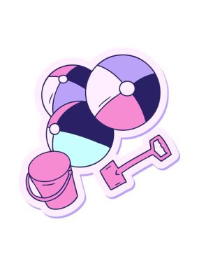 el hareketli animasyon sticker karikatür karalama plaj topları kova ve kürek ile