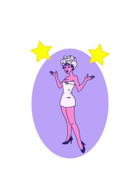 Dönen yıldızlar, dövme animasyonları. Geleneksel tarzda, havluyla süslenmiş bir kız.