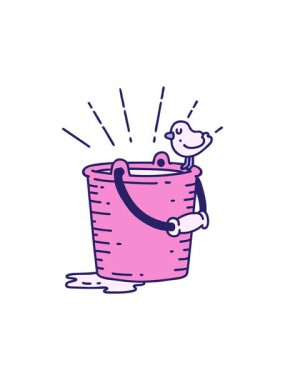 Bir kova suya konmuş geleneksel dövme stili bir kuşun canlandırmasının hareketli canlandırması